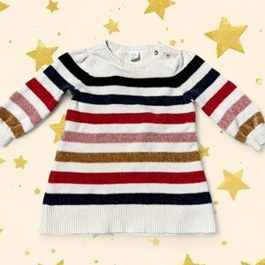 GAP Striped Chenille Knitted Sweater Dress Gold Teddy Bear Buttons
